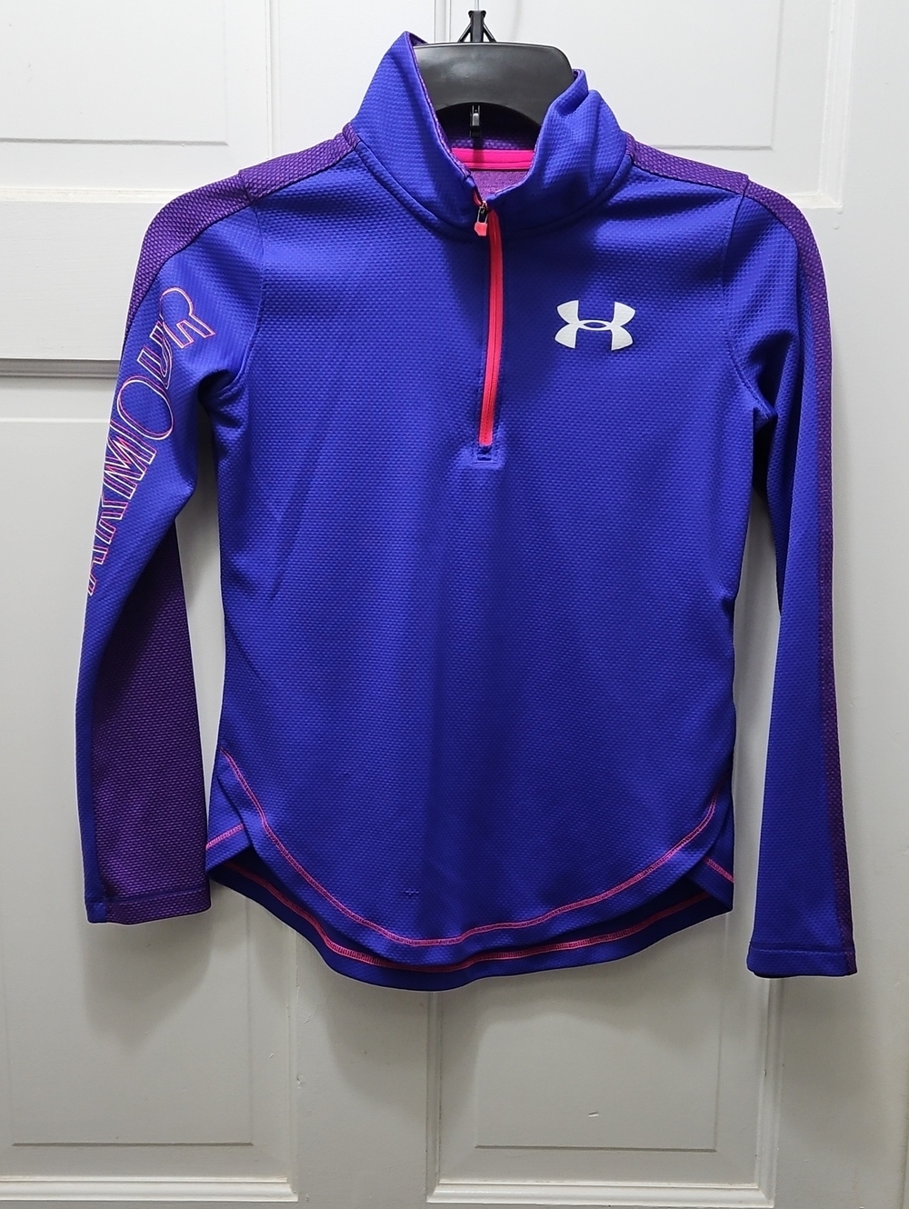 Under Armour Purple Girls' Quarter-Zip Pullover with Pink Trim Youth Medium